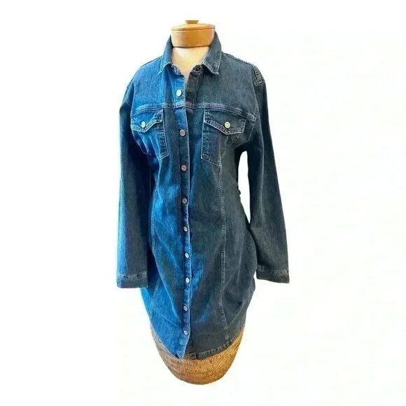 Women's Gap Tailored Denim jacket Dress long sleeve chunky blue cotton 1… - Picture 3 of 10